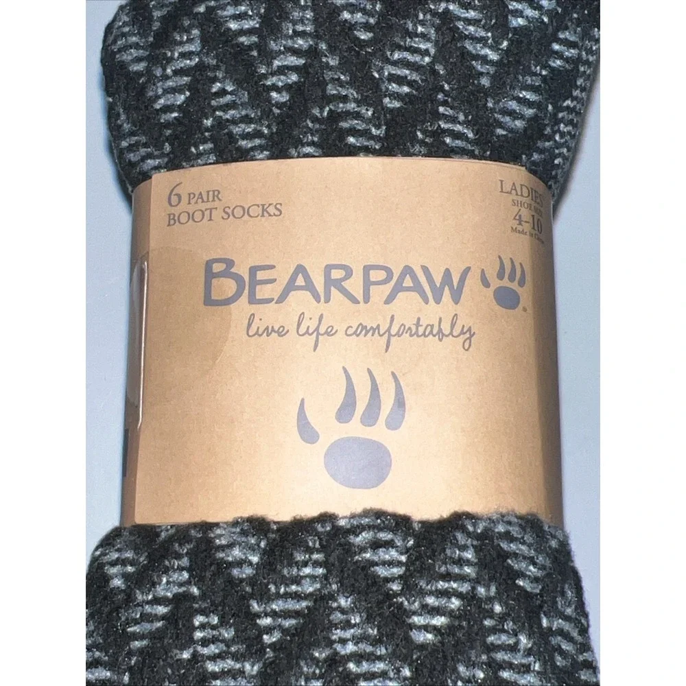 Bearpaw 6 Pairs Women's Size 4-10 Boot Socks Black Polyester Multi Color Soft